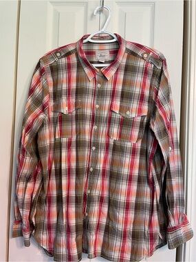 G.H. Bass & Co. Plaid Button-Down Shirt in Red, Green, Gray, White
